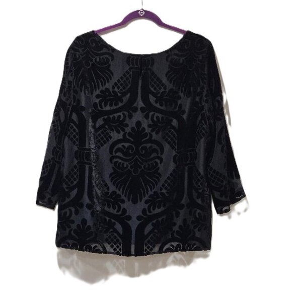 TALBOTS BLACK VELVET ¾ SLEEVE BOATNECK BURNOUT DRESSY BLOUSE XL HOLIDAY CRUISE - Picture 5 of 5